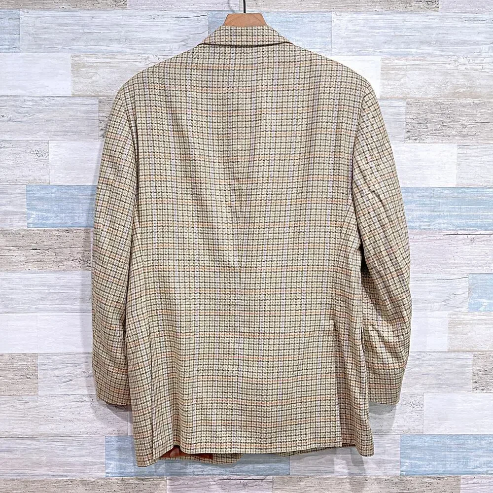 Coppley 100% Silk Dobby Minelli Sport Coat Beige Plaid Two Button Mens 40R